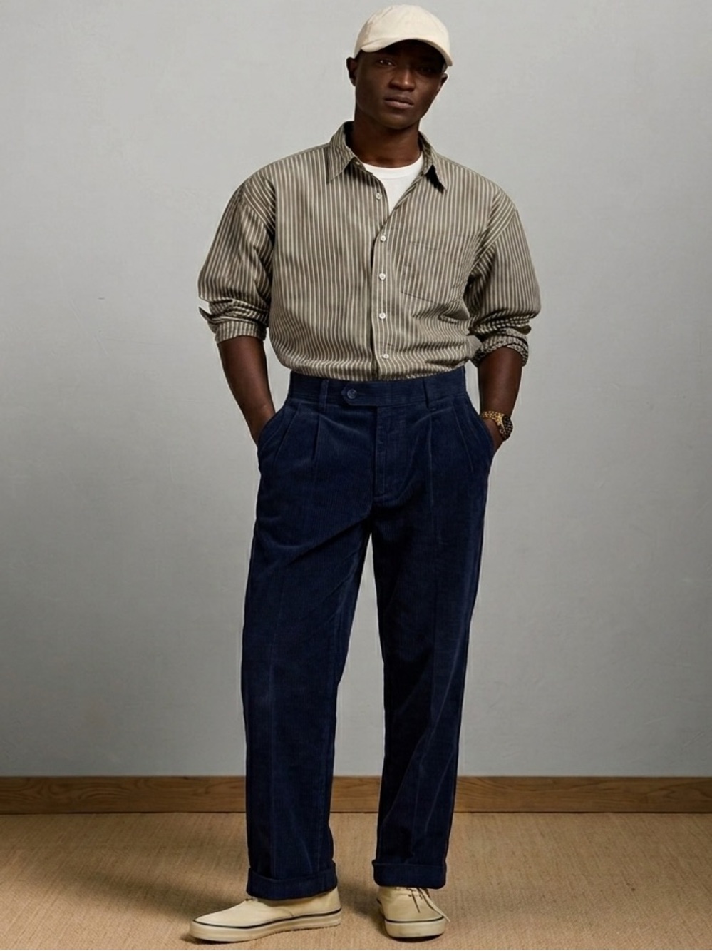 Vintage 90s Dad Faconnable Men's Navy Corduroy Pleated Trousers